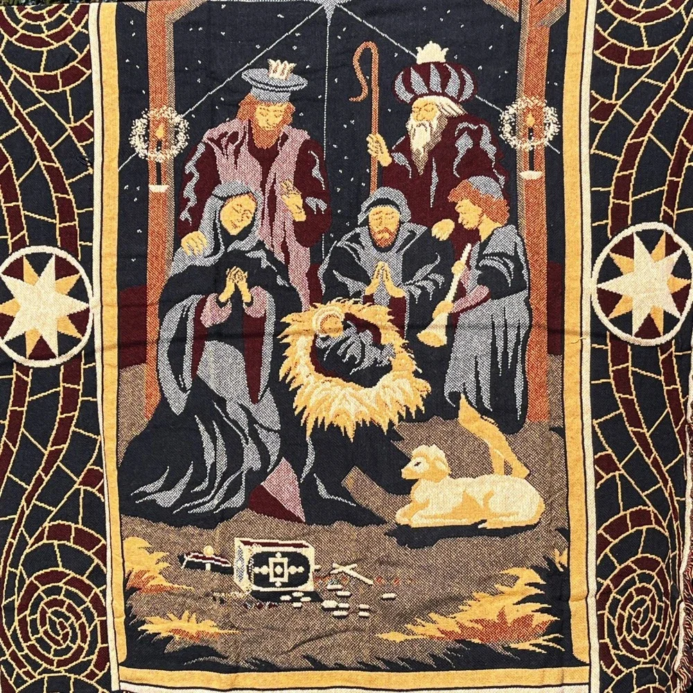Goodwin Weavers Nativity Triple Woven Afghan Throw Blanket 50x68 Cotton USA NEW
